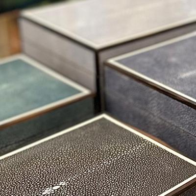 Sea Green Shagreen Macassar Ebony Box with Bone Inlay