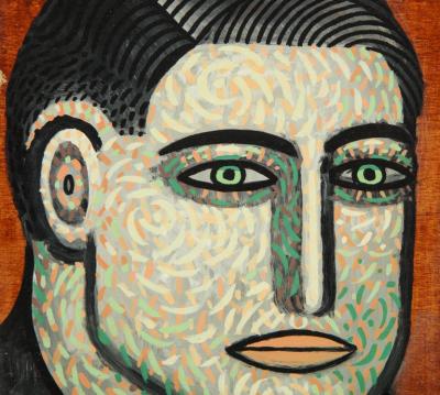 Sean Earley Sean Earley Someone Oil on Cabinet Door Portrait Painting Signed