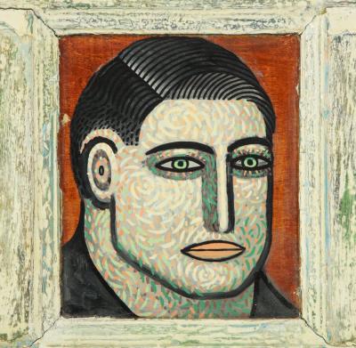 Sean Earley Sean Earley Someone Oil on Cabinet Door Portrait Painting Signed