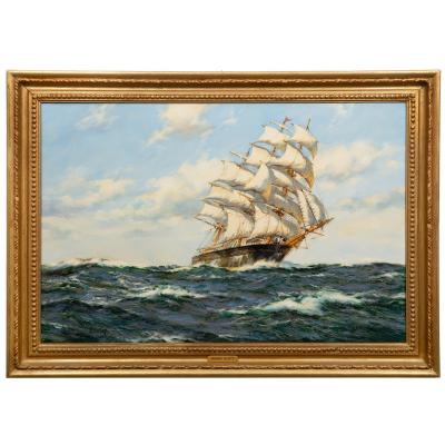 Seascape Painting of American Clipper Ship Red Cloud by Henry Scott