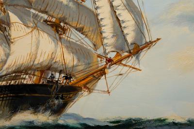 Seascape Painting of American Clipper Ship Red Cloud by Henry Scott