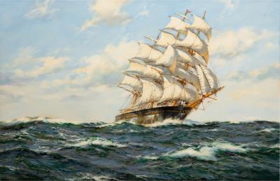 Seascape Painting of American Clipper Ship Red Cloud by Henry Scott
