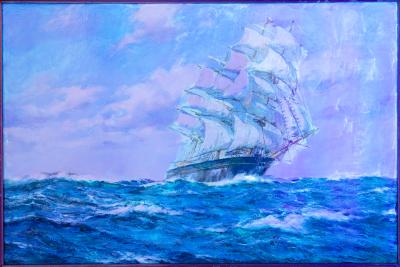 Seascape Painting of American Clipper Ship Red Cloud by Henry Scott