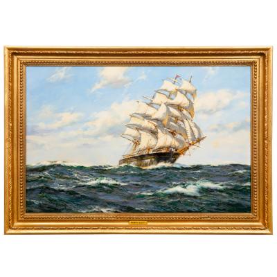 Seascape Painting of American Clipper Ship Red Cloud by Henry Scott