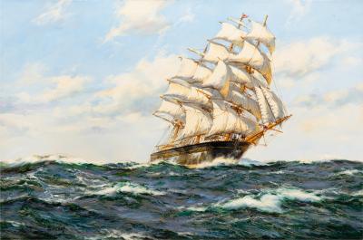 Seascape Painting of American Clipper Ship Red Cloud by Henry Scott