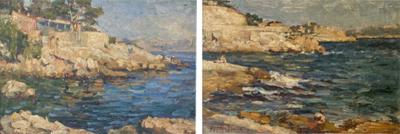 Seascape paintings A PAIR OF FRENCH EARLY 20TH CENTURY OIL ON BOARD PAINTINGS