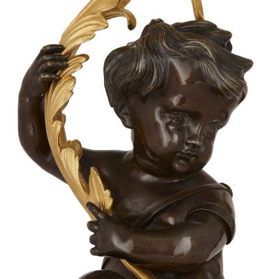 Second Empire period patinated and gilt bronze three piece clock set