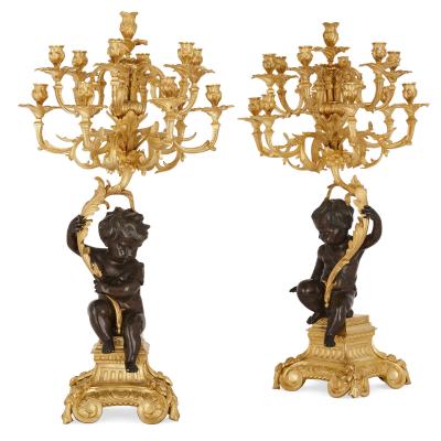 Second Empire period patinated and gilt bronze three piece clock set