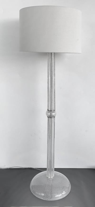 Seguso Vetri d Arte Italian Seguso Silver infused Blown Murano Glass Floor Lamp with Fabric Shade
