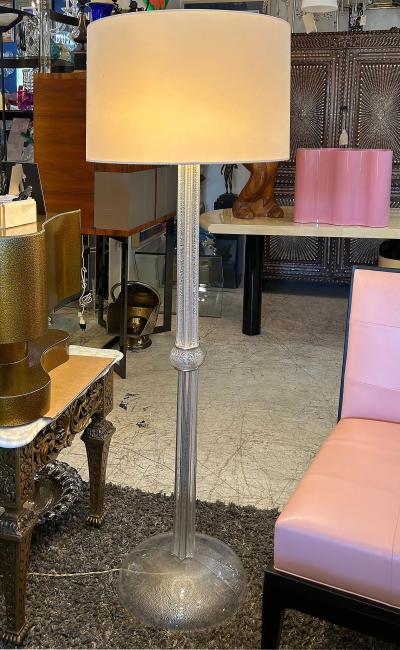 Seguso Vetri d Arte Italian Seguso Silver infused Blown Murano Glass Floor Lamp with Fabric Shade