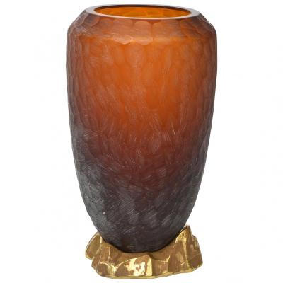 Seguso Vetri d Arte Rare Italian Modern Dark Amber and Gilt Decorated Vase Seguso