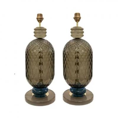 Seguso Vetri d Arte Seguso Inspired Murano Rigadin Glass Table Lamps 
