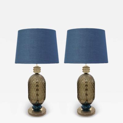 Seguso Vetri d Arte Seguso Inspired Murano Rigadin Glass Table Lamps 