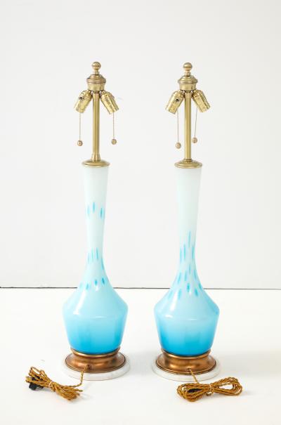 Seguso Vetri d Arte Seguso Sky Blue White Murano Glass Lamps