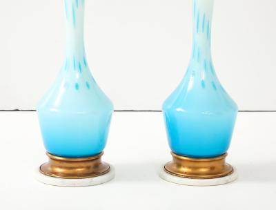 Seguso Vetri d Arte Seguso Sky Blue White Murano Glass Lamps