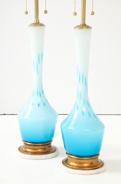 Seguso Vetri d Arte Seguso Sky Blue White Murano Glass Lamps