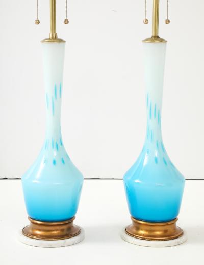 Seguso Vetri d Arte Seguso Sky Blue White Murano Glass Lamps