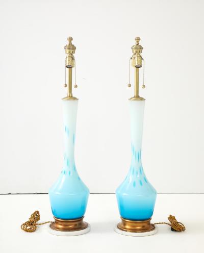 Seguso Vetri d Arte Seguso Sky Blue White Murano Glass Lamps