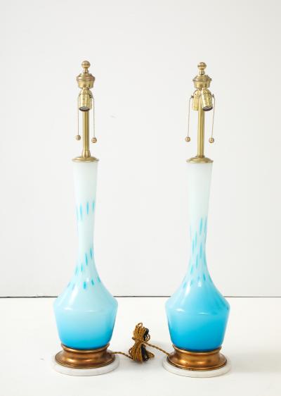 Seguso Vetri d Arte Seguso Sky Blue White Murano Glass Lamps