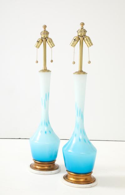 Seguso Vetri d Arte Seguso Sky Blue White Murano Glass Lamps