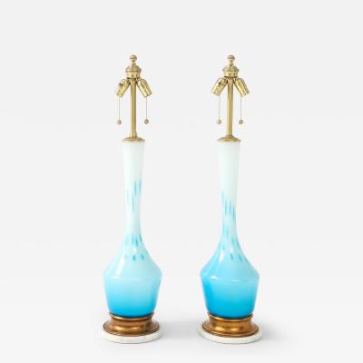 Seguso Vetri d Arte Seguso Sky Blue White Murano Glass Lamps