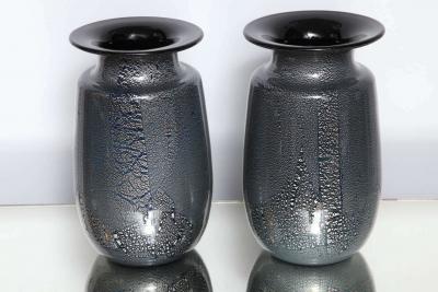 Seguso Vetri d Arte Seguso Vetri DArte Siver Leaf Black Blue Glass Vases
