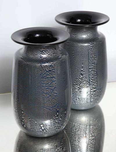 Seguso Vetri d Arte Seguso Vetri DArte Siver Leaf Black Blue Glass Vases