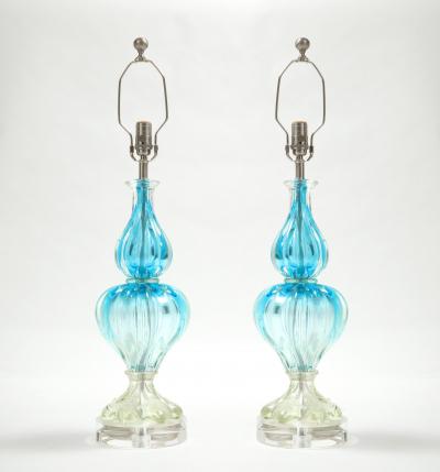 Seguso Vetri d arte Seguso Ocean Blue Clear Murano Lamps