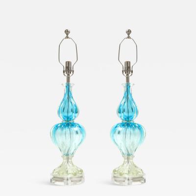 Seguso Vetri d arte Seguso Ocean Blue Clear Murano Lamps