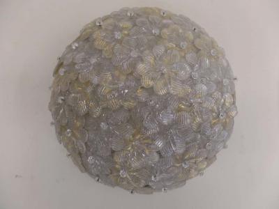 Seguso Vetri d arte Two Large Floral Murano Glass Flush Mount Fixtures by Seguso