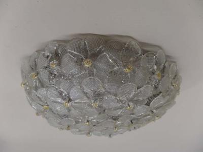 Seguso Vetri d arte Two Large Floral Murano Glass Flush Mount Fixtures by Seguso