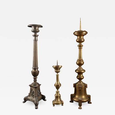 Selection of three 19th C Brass Classic Candleholders