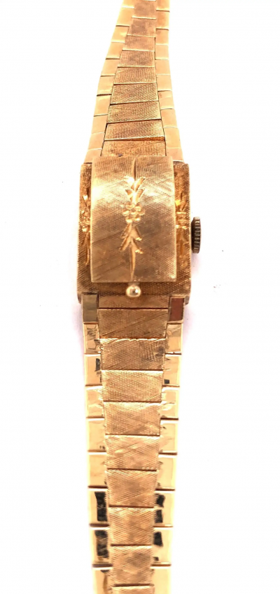 Sellita Ladies 14 Karat Gold Bracelet Wristwatch Swiss 17 Jewels