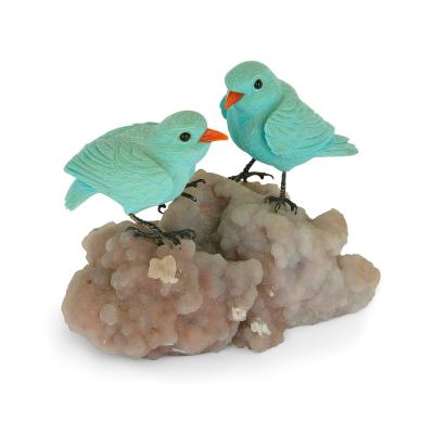 Semi precious stone and silver bird model