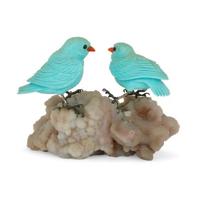 Semi precious stone and silver bird model
