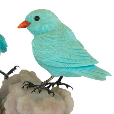 Semi precious stone and silver bird model