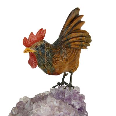 Semi precious stone and silver model of a cockerel