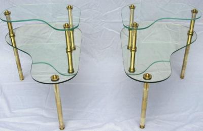 Semon Bache Pair of Chased Brass and Mirrored Glass End Tables from Semon Bache 1959