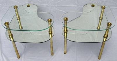 Semon Bache Pair of Chased Brass and Mirrored Glass End Tables from Semon Bache 1959