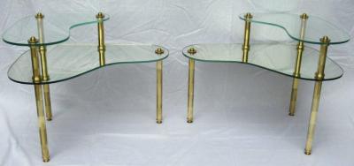 Semon Bache Pair of Chased Brass and Mirrored Glass End Tables from Semon Bache 1959