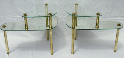 Semon Bache Pair of Chased Brass and Mirrored Glass End Tables from Semon Bache 1959