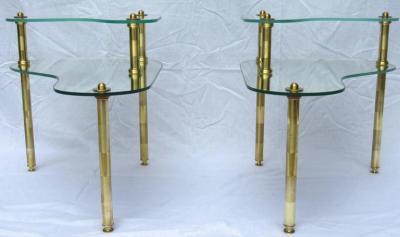 Semon Bache Pair of Chased Brass and Mirrored Glass End Tables from Semon Bache 1959