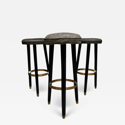 Sensational 1950s Bar Stools Set of 3 Gray Naugahyde Brass Black Mexico