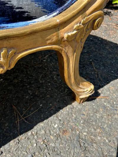 Sensational French Louis XVI Style Gilded Gold Scroll Arm Bench Settee