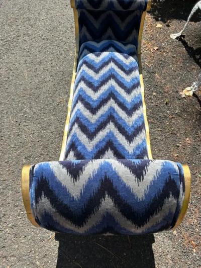 Sensational French Louis XVI Style Gilded Gold Scroll Arm Bench Settee