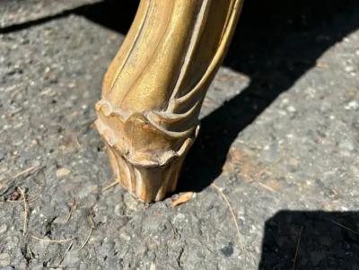 Sensational French Louis XVI Style Gilded Gold Scroll Arm Bench Settee