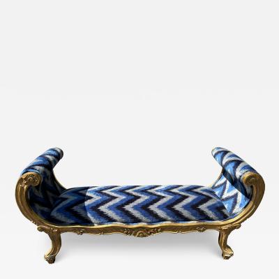 Sensational French Louis XVI Style Gilded Gold Scroll Arm Bench Settee