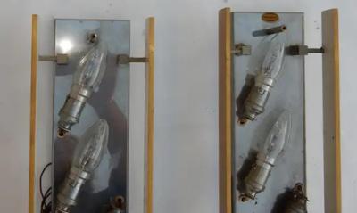 Serge Mouille 1963 Pair Dallux Sconces Attributed to Serge Mouille Brass Glass St Gobain