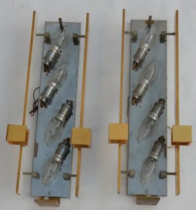 Serge Mouille 1963 Pair Dallux Sconces Attributed to Serge Mouille Brass Glass St Gobain