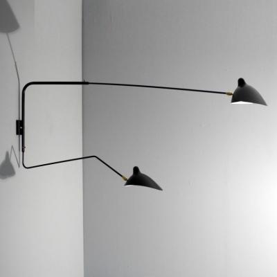 Serge Mouille 2 Arm Rotating 1 Arm Curved Sconce by Serge Mouille